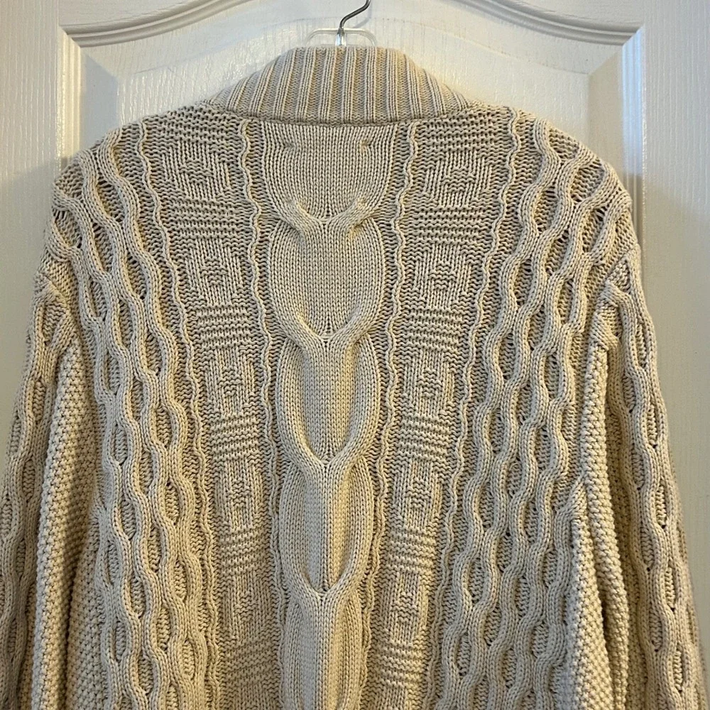 Lucky Brand Mens Cream Cable Knit Full Zip‎ Cardigan Sweater XL